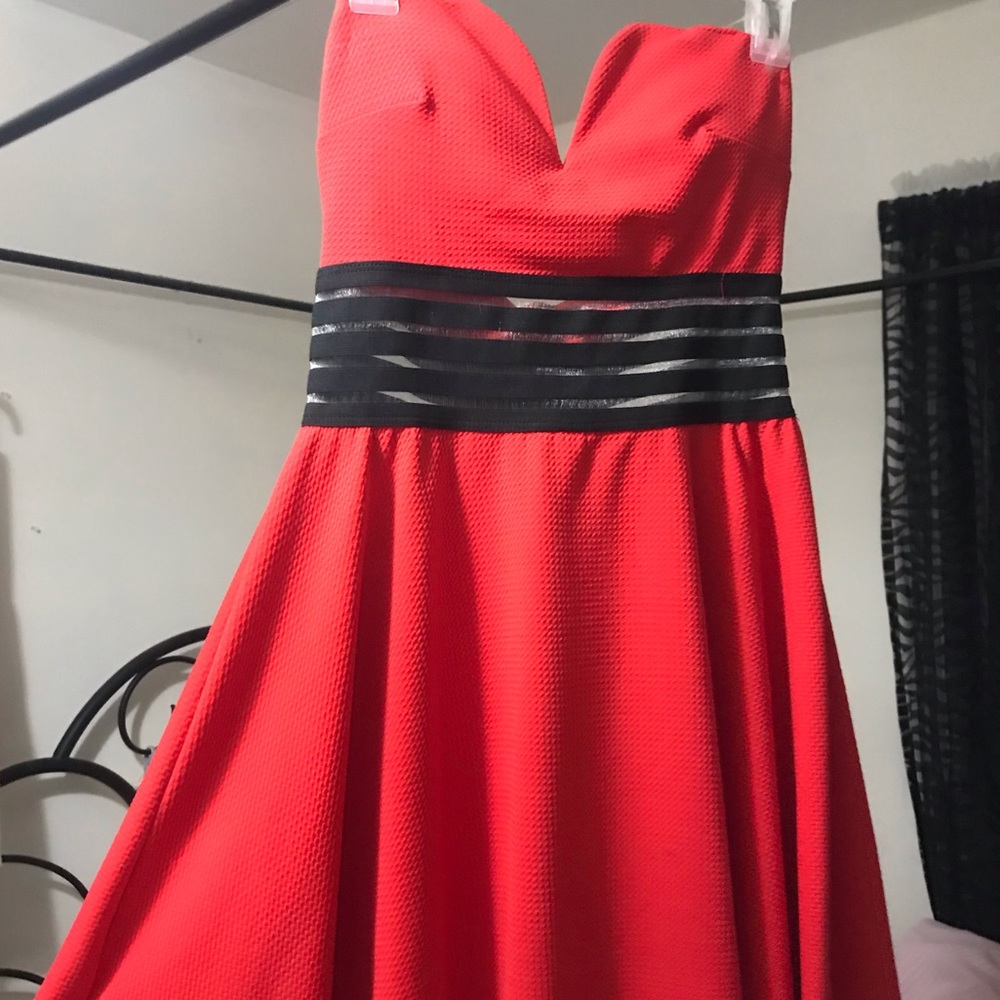 Strapless red tea cup dress